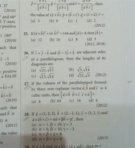 If the volume of the parallelepiped formed by three non-coplanar vector