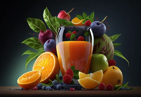 Mix Fruit juice in a glass with fresh fruits 22454679 Stock Photo at ...