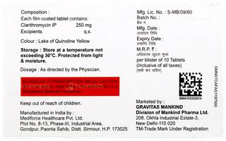 Clarinova 250 Mg Tablet 10 - Uses, Side Effects, Dosage, Price | Truemeds