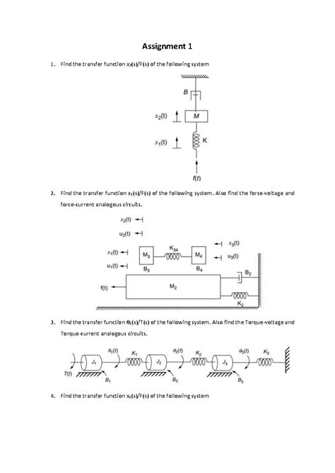 Assignment 1 - Transfer Functions & Analogous Circuits - Studocu