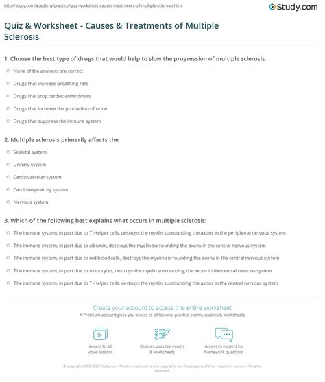 Quiz & Worksheet - Causes & Treatments of Multiple Sclerosis | Study.com