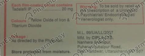 Tadacip 20 MG Tablet (4): Uses, Side Effects, Price & Dosage | PharmEasy