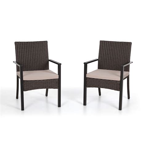 Buy PHI VILLA Outdoor Wicker Chairs Set of 2, Rattan Covered Metal ...