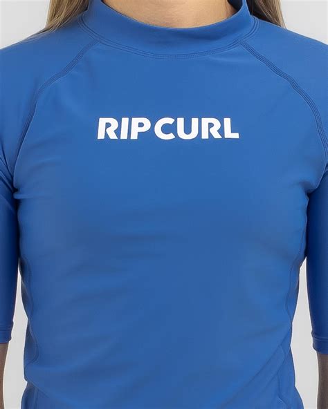 Shop Rip Curl Girls' Classic Surf Short Sleeve Rash Vest In Blue - Fast ...