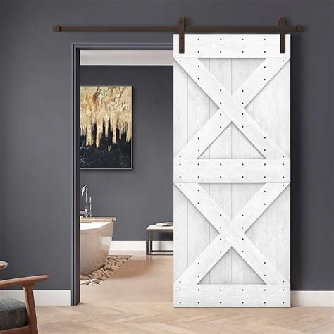 CALHOME 36-in x 84-in Light Cream Stained Cross bar Pine Wood Hollow ...