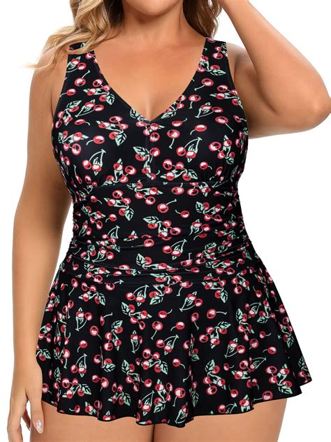 Women's Plus Size Trendy Swim Dress with Ruched One Piece, Tummy ...