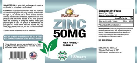 Zinc 50 mg - Rise-N-Shine LLC
