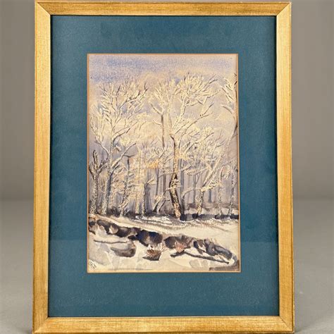 LOT 356 INITIALED, WINTER SNOW LANDSCAPE, WATERCOLOR, SIGNED LOWER LEFT ...