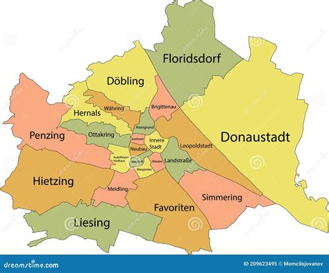 Pastel Map of Districts of Vienna, Austria Stock Vector - Illustration of donaustadt, contour ...