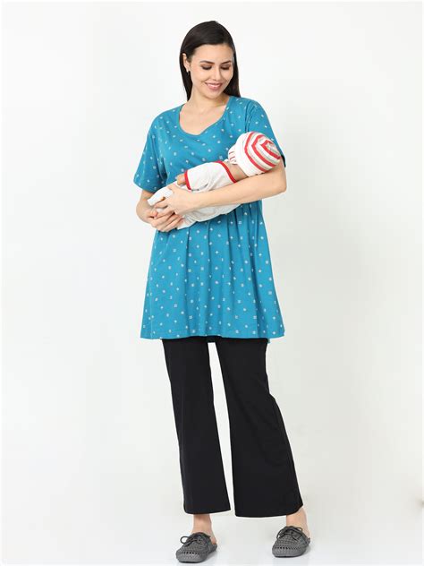Buy Sea Blue Hosiery Cotton Maternity Feeding Top For Women – 9shines label