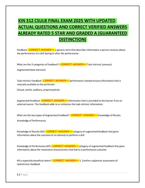 KIN 312 CSULB Final Exam Questions and Answers | Exams Nursing | Docsity