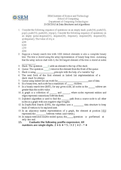 SET 1 - Not Applicable - SRM Institute of Science and Technology School ...