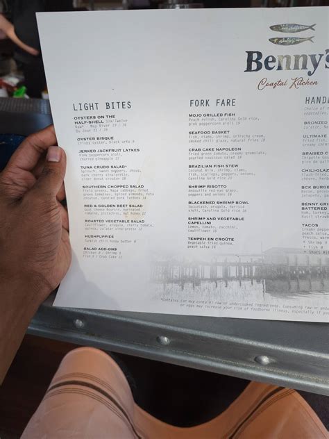 Menu at Benny's Coastal Kitchen pub & bar, Hilton Head Island