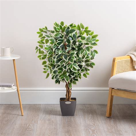 Artificial Variegated Ficus Tree Realistic Faux House Plant in Pot 3ft ...