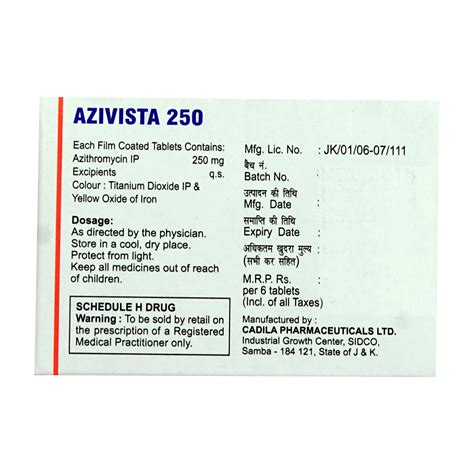 Azivista 250 mg Tablet 6's Price, Uses, Side Effects, Composition ...