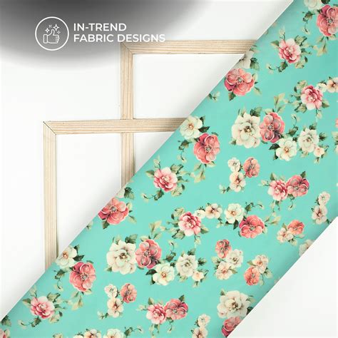 Teal Blue Floral Digital Print BSY Crepe Fabric – Fabcurate