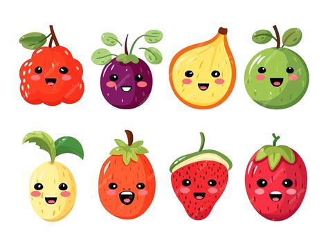 Cute funny cartoon fruit apple strawberry watermelon pineapple peach ...