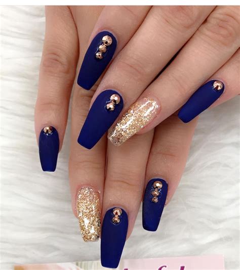 blue and gold nails designs