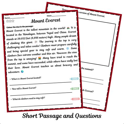 Mount Everest | Short Reading Comprehension Creative Worksheet ...