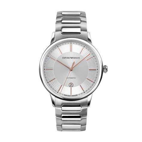 Buy Emporio Armani Men Silver Swiss Analog Automatic Watch Online ...