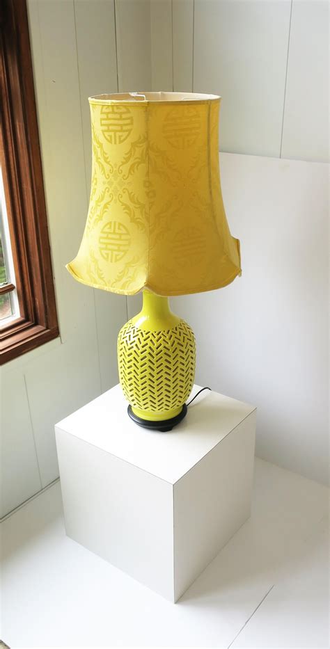 Yellow Ceramic Chinoiserie Table Lamp Silk Lampshade For Sale at ...