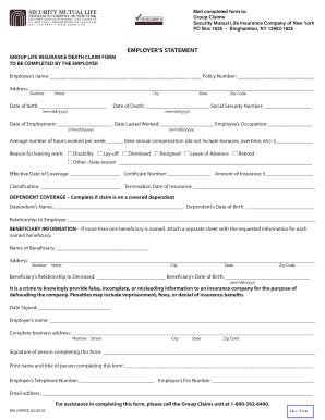Group Life Insurance Death Claim Form - Blank Fillable Template | Fill ...