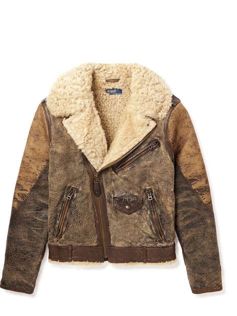 Ralph Lauren Shearling-lined Panelled-leather Biker Jacket M - Brown ...