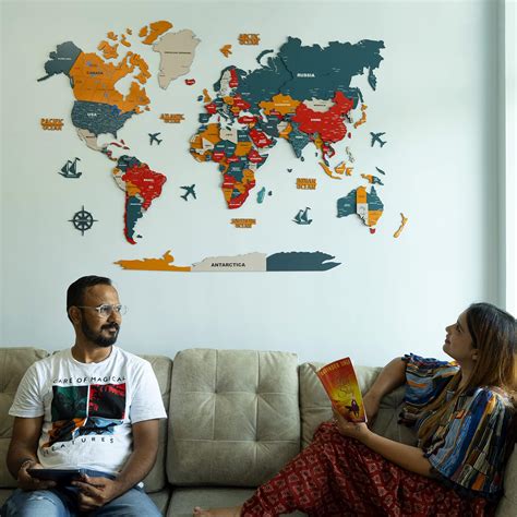 Elk 3D Wooden World Map Wall Decor - Metallic Color - Perfect Home Wall ...