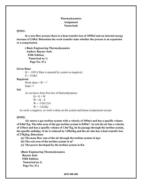 Applied Thermodynamic solved problem manual - Thermodynamics Assignment ...