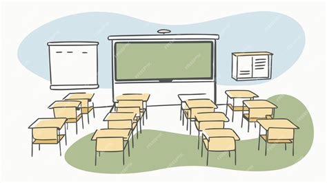 A drawing of a classroom with a classroom with chairs and a school ...
