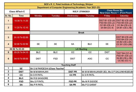 Computer Engineering Timetable