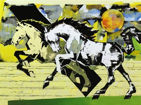 "Horse Series 290": Yellow-Green Animals painting by Devidas ...