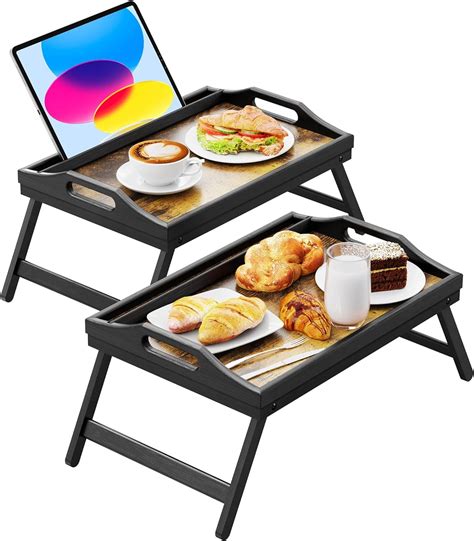 Breakfast in bed tray 2 pack, bamboo folding leg table tray, portable ...