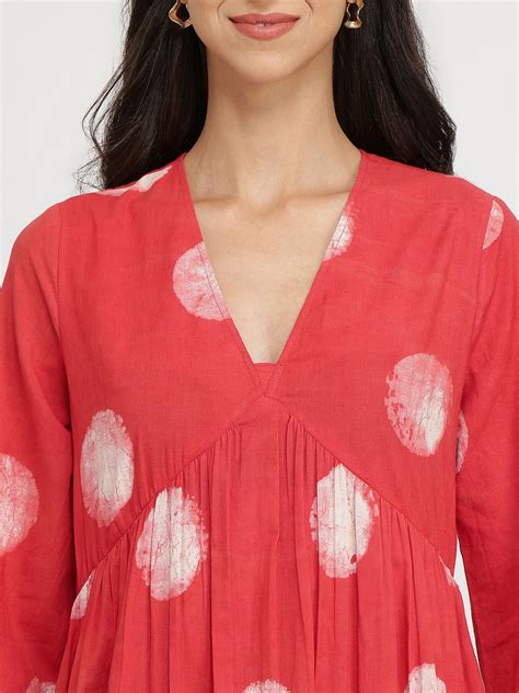 Buy Red Cotton Dabu Polka Kurta Set Online | Pink Fort