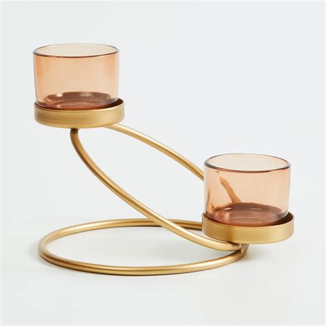 Buy Splendid Dastkari Set of 2 Glass T-Light Holders with Metal Stand ...