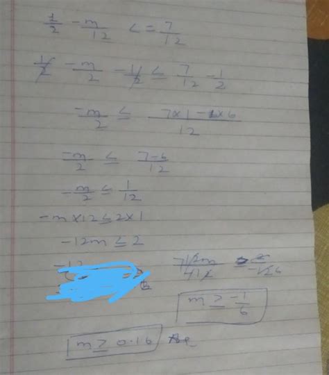 Solve the inequality: 1/2-m/12