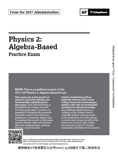AP Physics 2 2017 Practice Test - From the 2017 Administration Physics ...