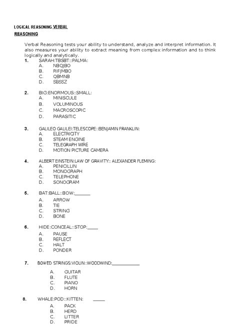 NCAE Reviewer FOR Grade 10 - LOGICAL REASONING VERBAL REASONING Verbal ...