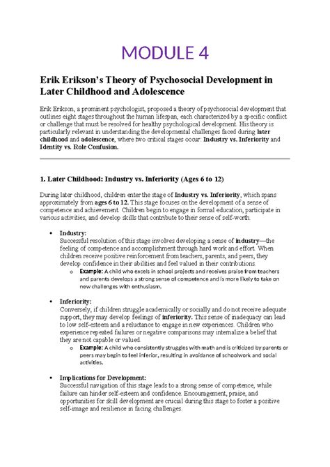 notes of problem behaviour across lifespan - MODULE 4 Erik Erikson’s ...