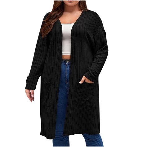 ZyeKqe Long Cardigan Sweaters for Women Plus Size Long Sleeve Open ...