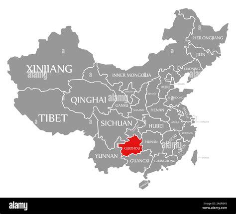 Guizhou red highlighted in map of China Stock Photo - Alamy