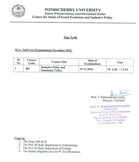 M.A. Soft Core Exam Time Table - Nov 2012 - Centre for Study of Social ...