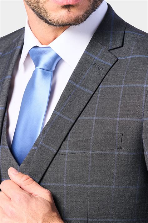 Gray and Periwinkle Blue Window Pane 3pc Suit | Mensuits | 3pc Suit ...