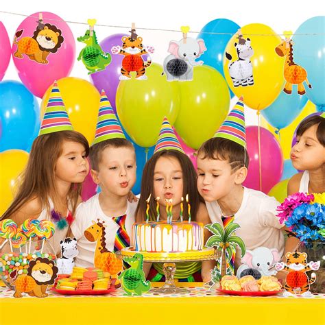 Blulu 7 Pieces Jungle Animals Centerpieces Wild Animals Honeycomb Party ...