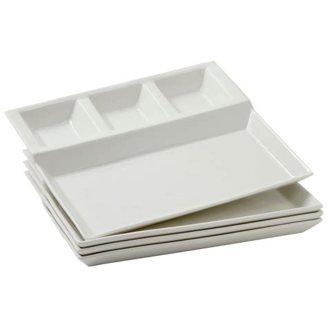 White Ceramic Divided Serving Trays for Party - Set of 4