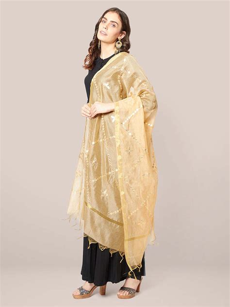 Dupatta Bazaar Woman's Gold Blended Silk Dupatta with Gotta Patti Work ...
