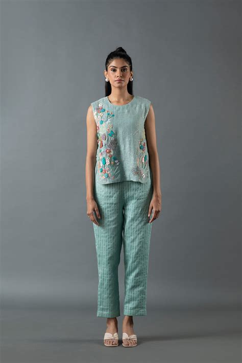 Tresor Crop Co-Ord Set Aqua Blue – Oja Culture