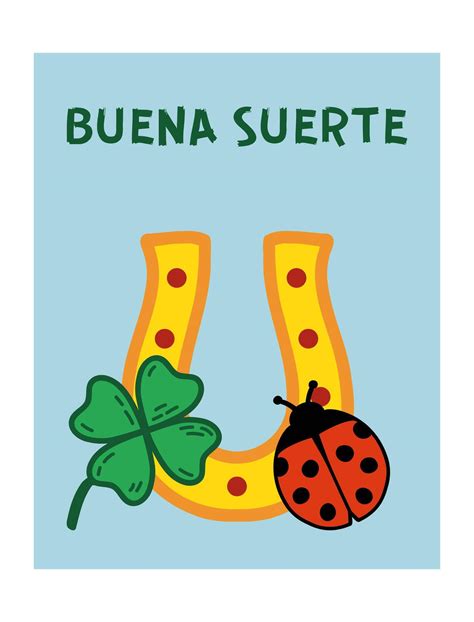 Buena Suerte- Good Luck in Spanish. Postcard Template with ladybug ...