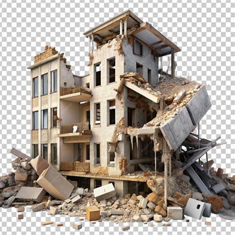 Destroyed buildings after earthquake transparent background | Premium ...