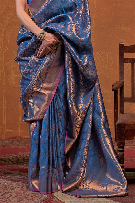 Cobalt Blue Kanjivaram Silk Saree – Armima